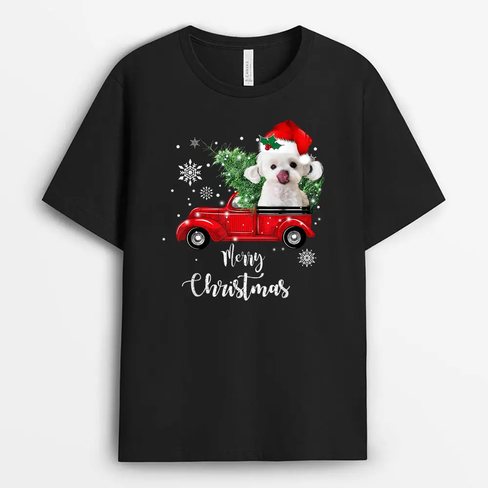 Maltese Dog Ride Red Truck Christmas Pajama T-Shirt