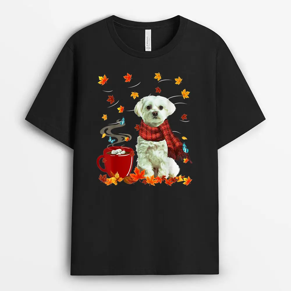 Maltese - Fall - Chocolate - Hot - Funny Dog Autumn T-Shirt