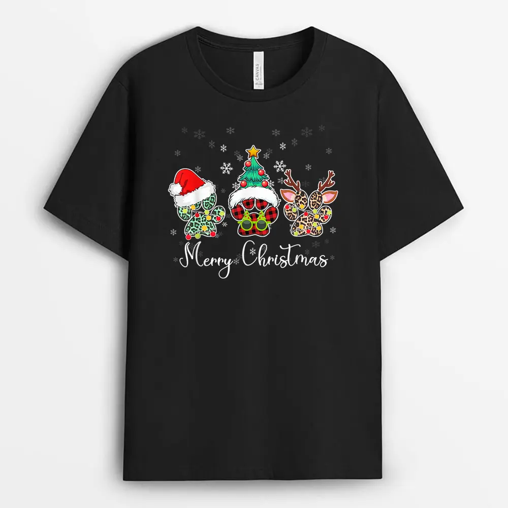 Merry Christmas Dog Paw Costume Leopard Plaid T-Shirt