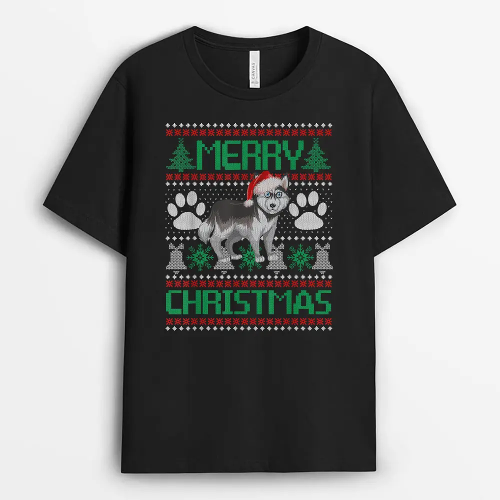 Merry Christmas Siberian Husky Funny  Xmas Pajama Dog T-Shirt