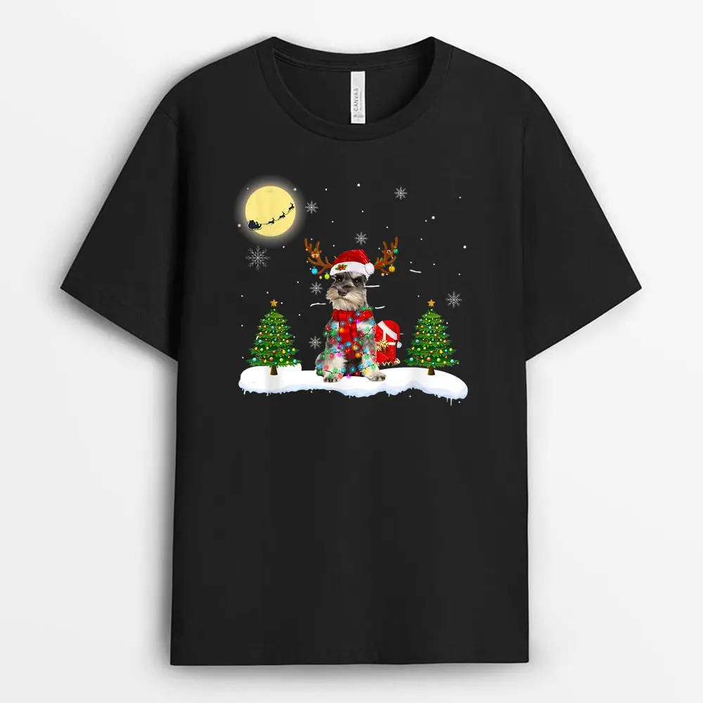 Miniature Schnauzer Christmas Lights Santa Xmas Dog Lover T-Shirt