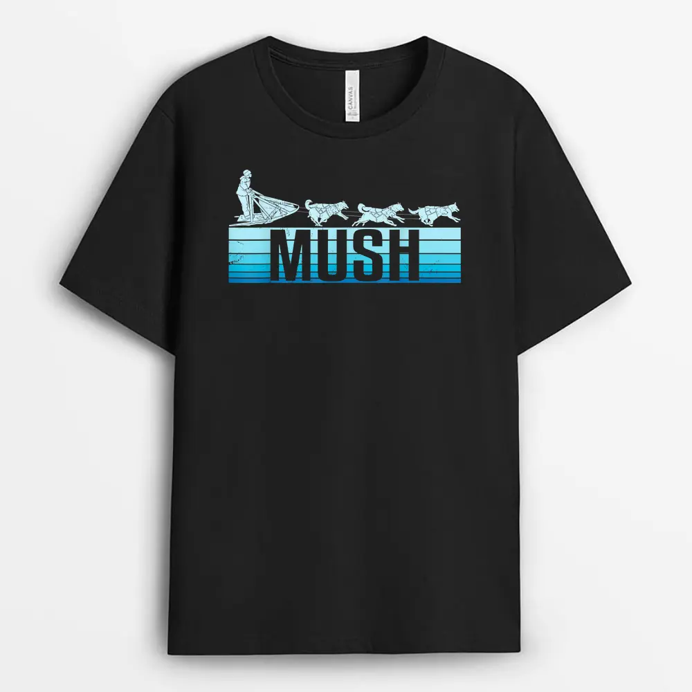 Mush Dog Sleigh With Sled Dogs Mushing Retro For Musher T-Shirt