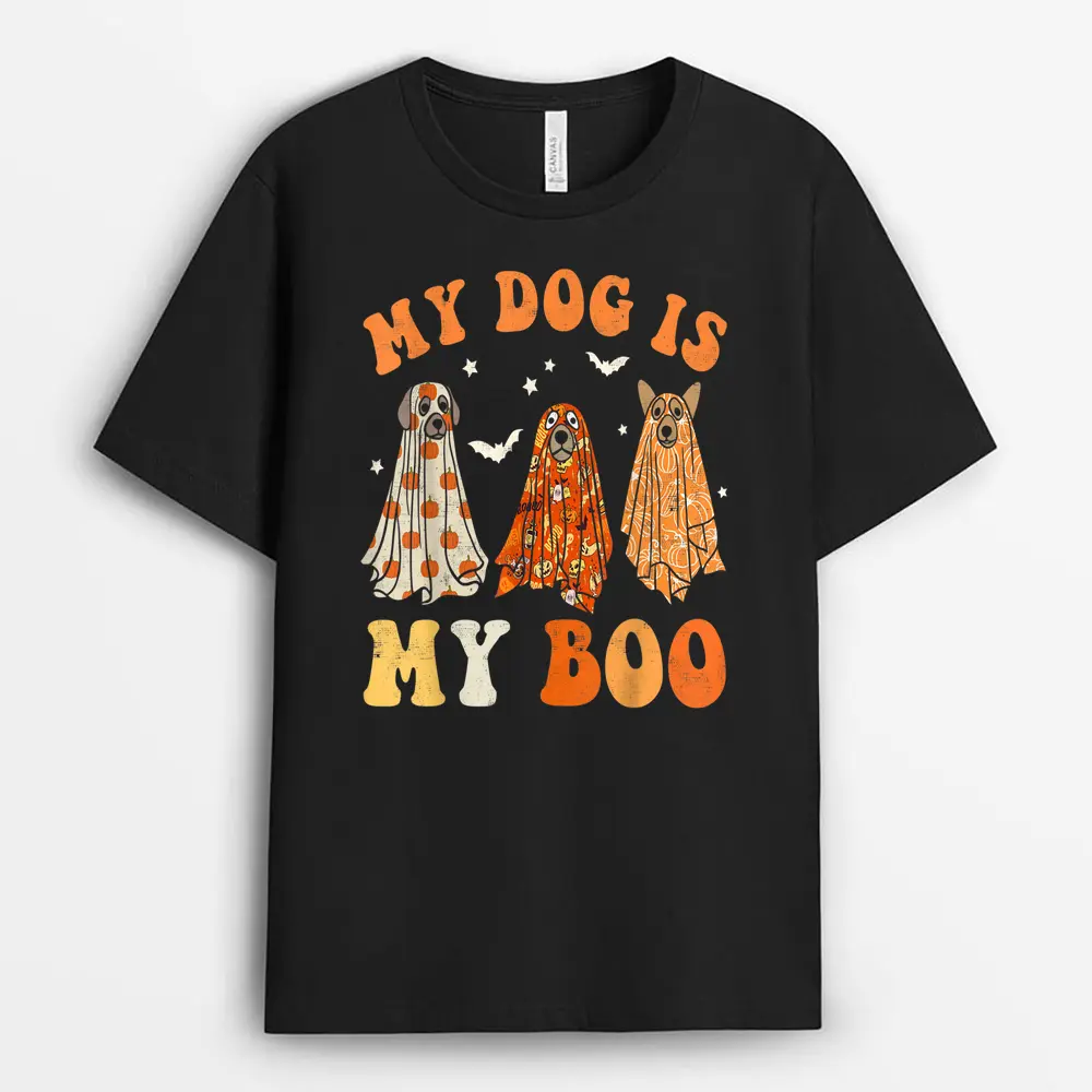 My Dog Is My Boo Spooky Season Ghost Halloween Groovy Pet T-Shirt