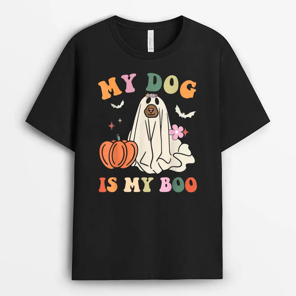 My Dog Is My Boo Spooky Season Ghost Halloween Groovy Retro T-Shirt
