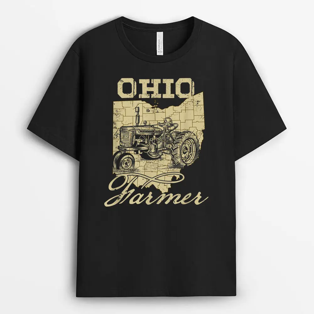 Ohio Farmer Tractor Lover State Map Farming Local Farmer T-Shirt