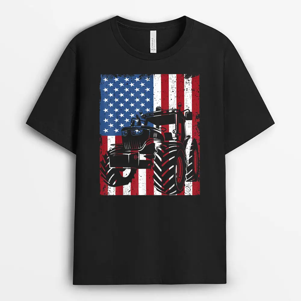 Patriotic Farmer USA American Flag On Farmer's Tractor T-Shirt