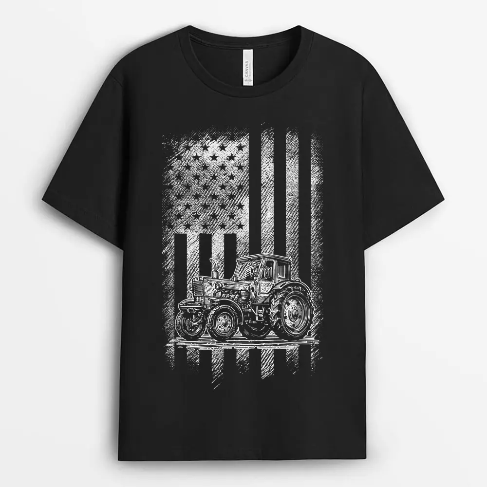 Patriotic Tractor American Flag Tractor Farmer Farm Gift Men T-Shirt