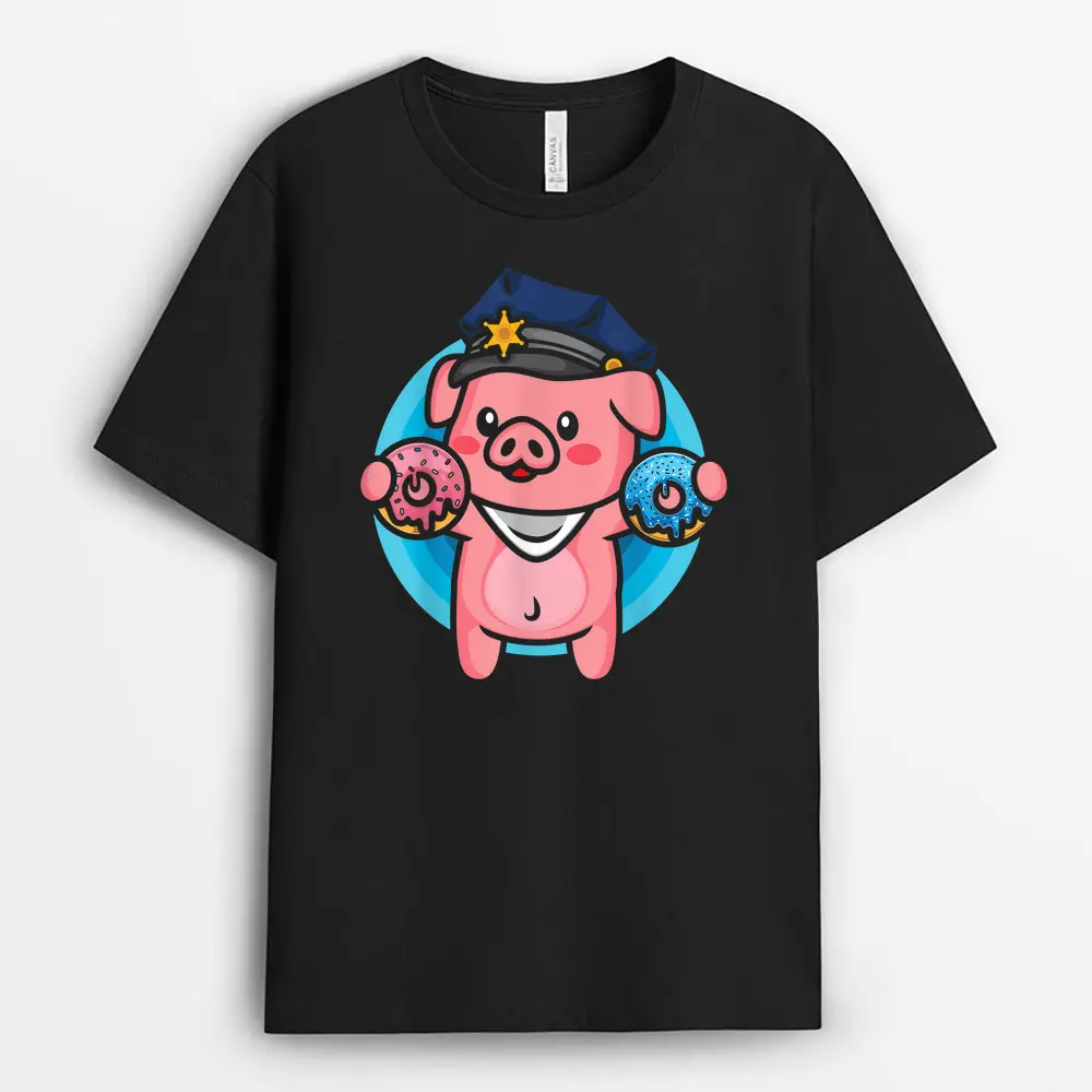 Pig Police Farmer Officer Funny Pig Cop Donut Doughnut Lover T-Shirt