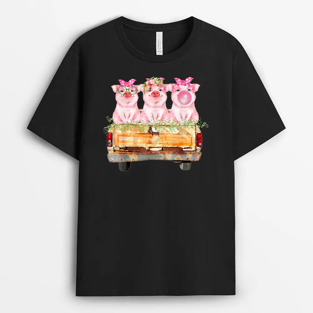 Pink Pig Old Vintage Truck Farmer Country Farm Farming Girl T-Shirt