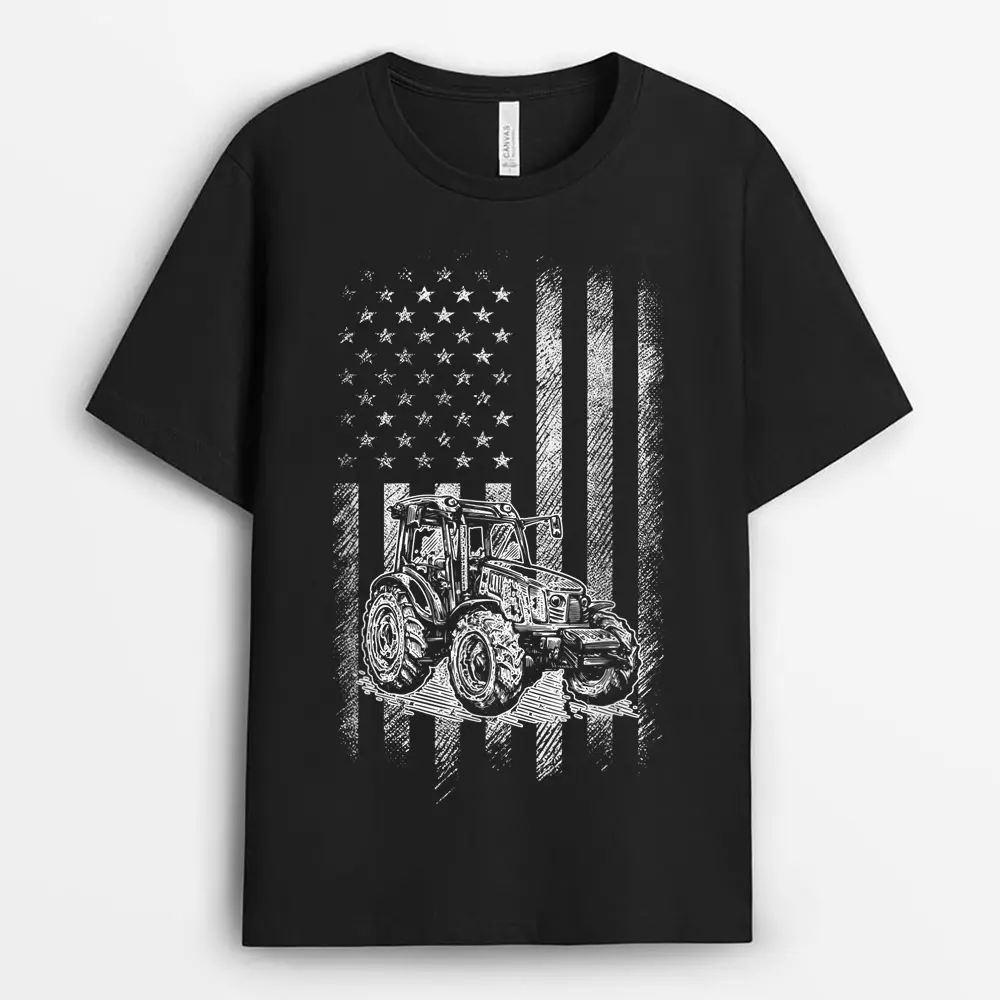Proud USA Farmer Farm Tractors USA Flag Patriotic Farming T-Shirt