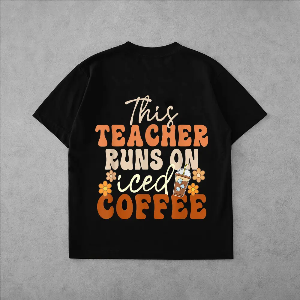 This Teacher Runs On Iced Coffee Groovy Teacher Appreciation T-Shirt