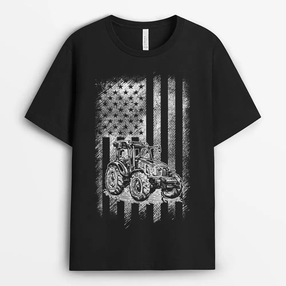 Tractor American USA Flag Funny Farmer Rancher Gifts Farming T-Shirt