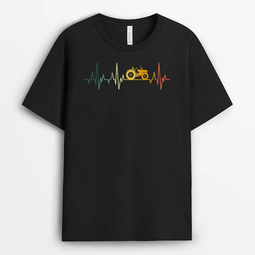 Tractor Heartbeat Farmer Retro Tractor ECG Farmers Pulse T-Shirt
