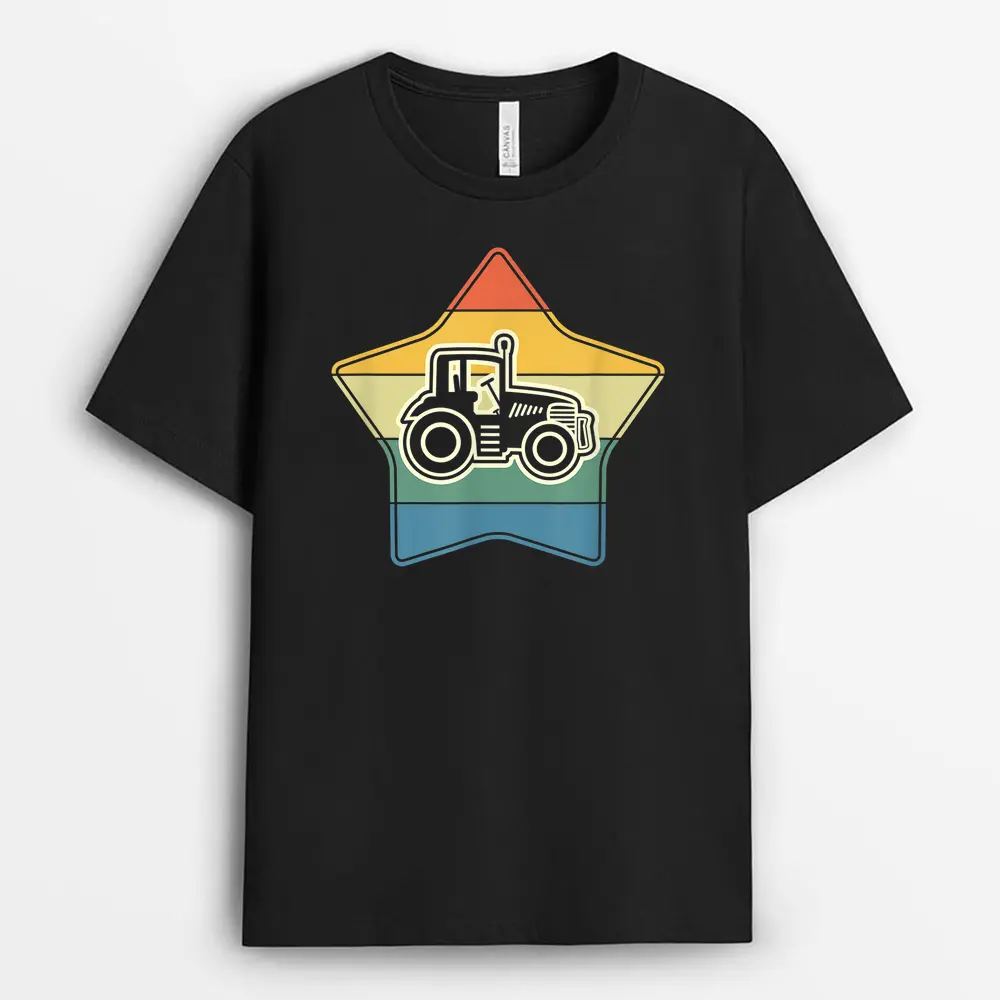 Tractor On Star With Retro Colours For Farmers And Farmers T-Shirt