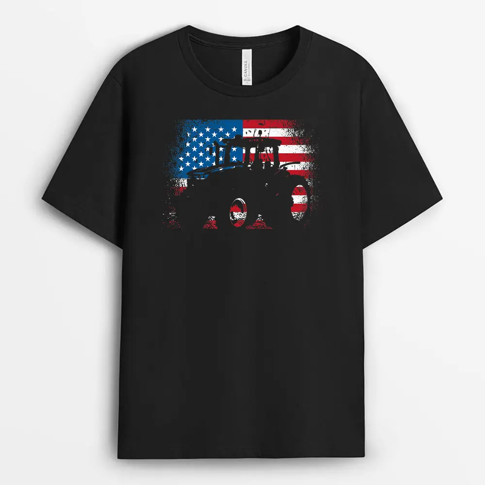 Tractor USA Flag Design For Patriotic Farmer T-Shirt