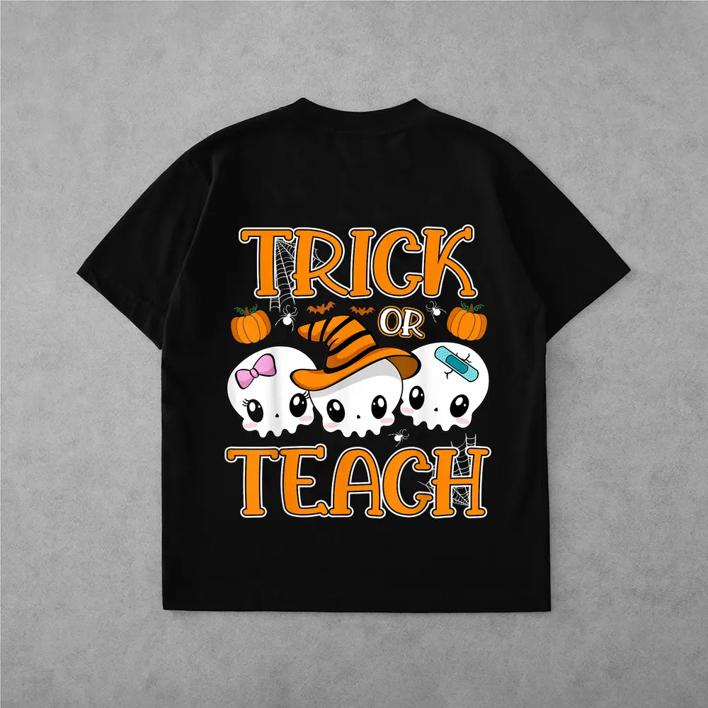Trick Or Teach Cute Skulls Halloween Teacher T-Shirt