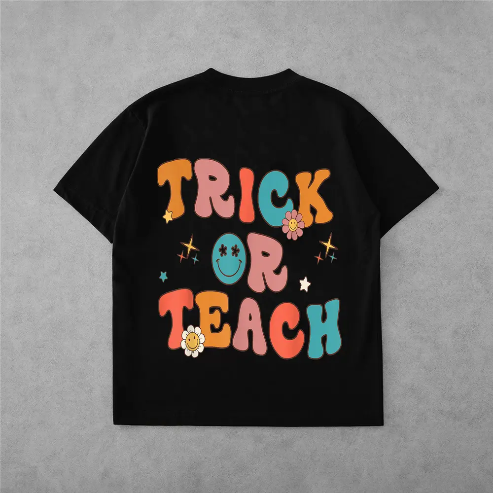 Trick Or Teach Funny Teacher Halloween Retro Vintage Groovy T-Shirt