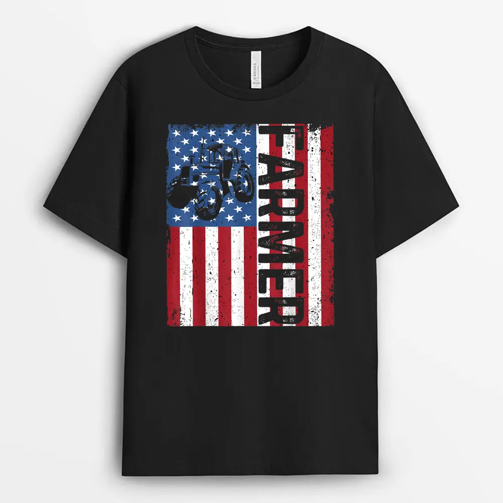 USA Patriotic American Farmer USA Flag On Farmer's Tractor T-Shirt