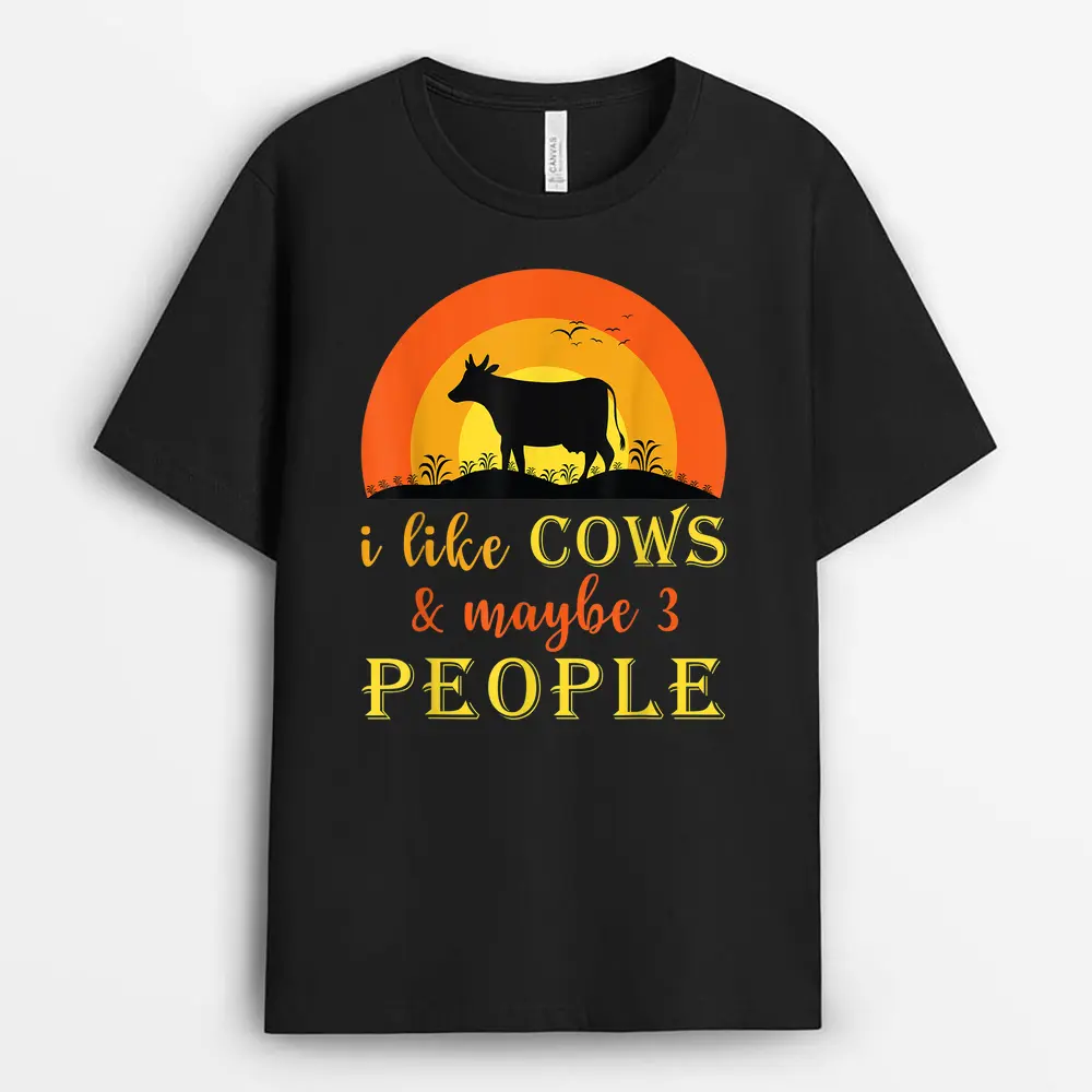 Vintage I Like Cows  Maybe Three People Cow Print Farmer T-Shirt