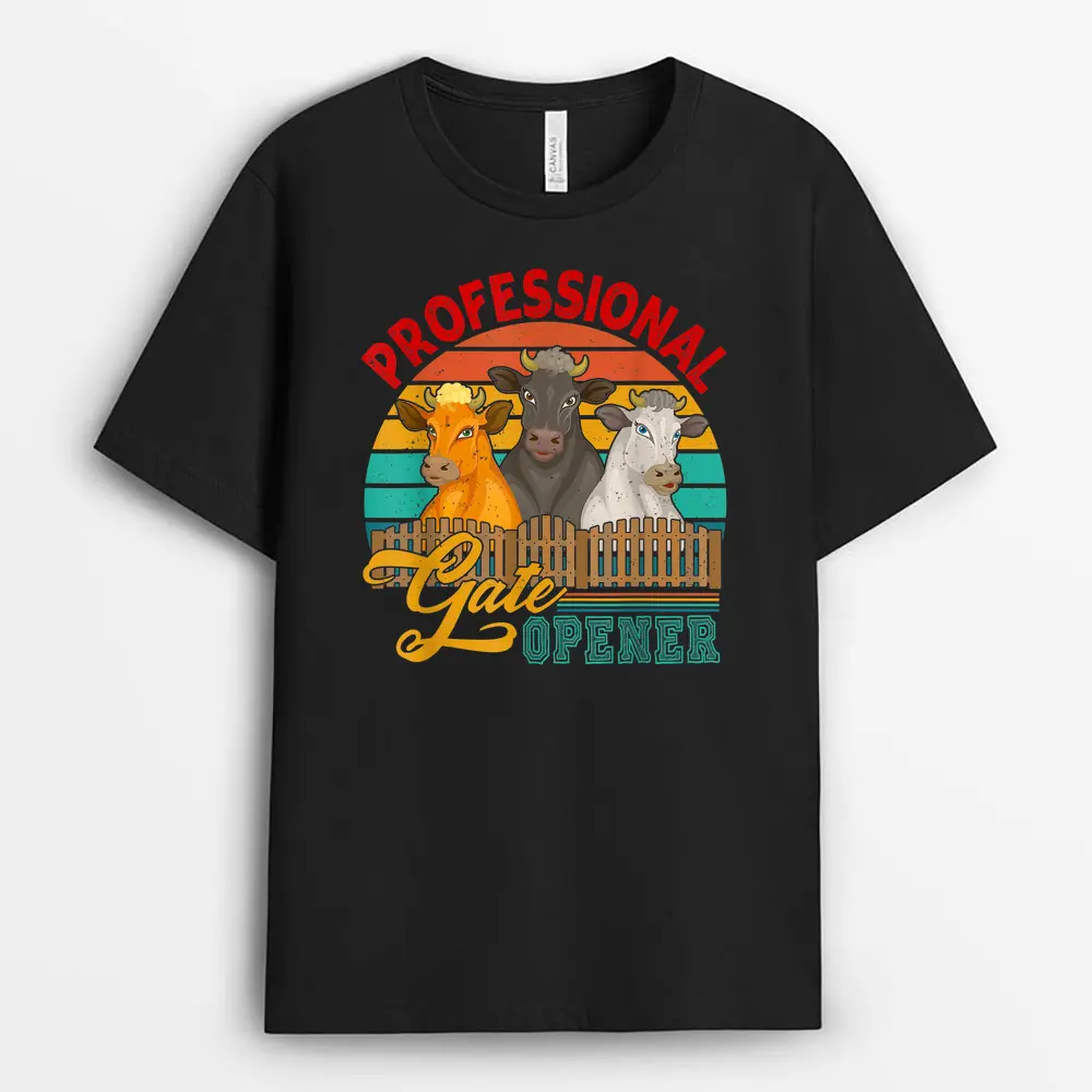 Vintage Retro Professional Gate Opener Three Cows Farmer T-Shirt