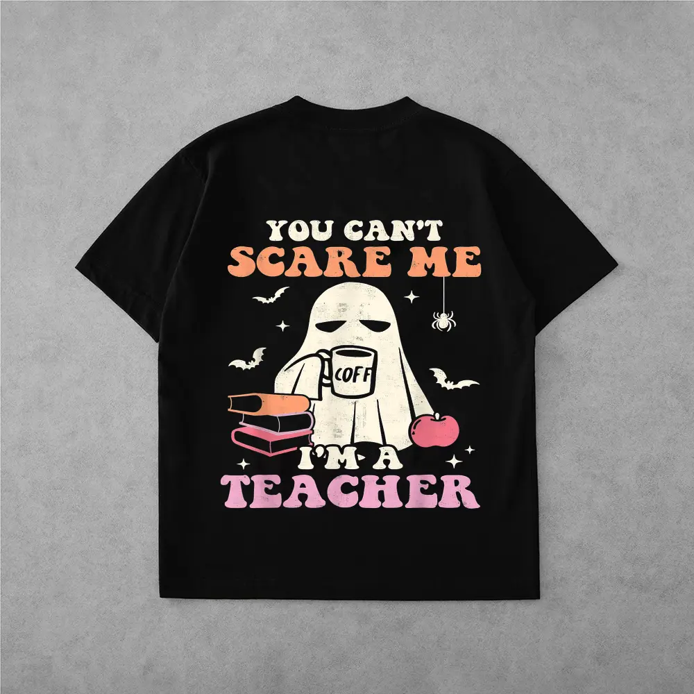 You Can't Scare Me Im A Teacher Halloween Groovy Retro Ghost T-Shirt